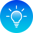 An illustration of a lit lightbulb in a blue gradient circle.